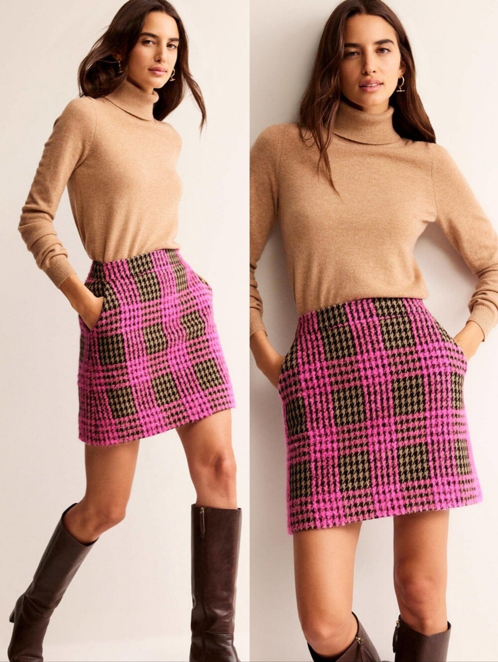 Boden Estella Check Skirt Neon Pink Check Wool Size 4